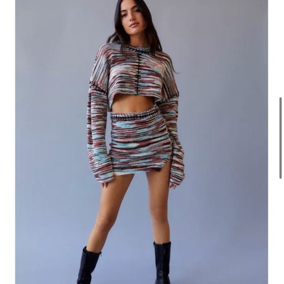 UO The Ragged Priest Data Mini sweater knit Skirt Multi Space Dye Medium - Picture 3 of 12